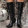 Spitze Damen Moderne Lange Stiefel PU Leder Braun Kniehoch Dünne Hohe Stiefel Damen Mode Seitenreißverschluss Bottes Femmes