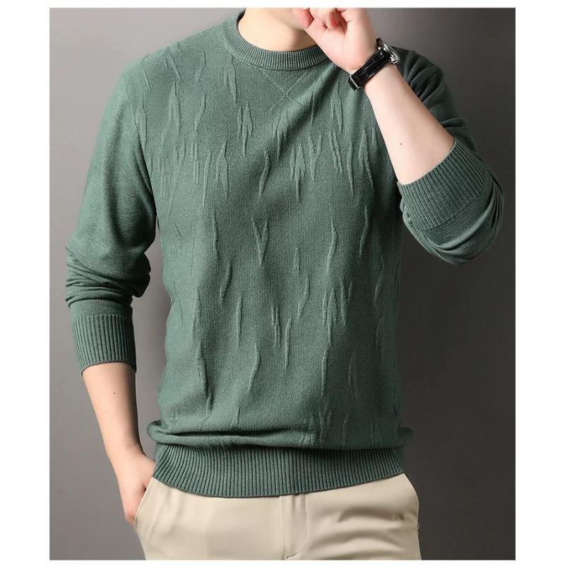 Autumn and Winter Thin Woolen Sweater Men's Round Neck Long Sleeved T-shirt  Casual Knitted Sweater Base Sweater Trendy Top