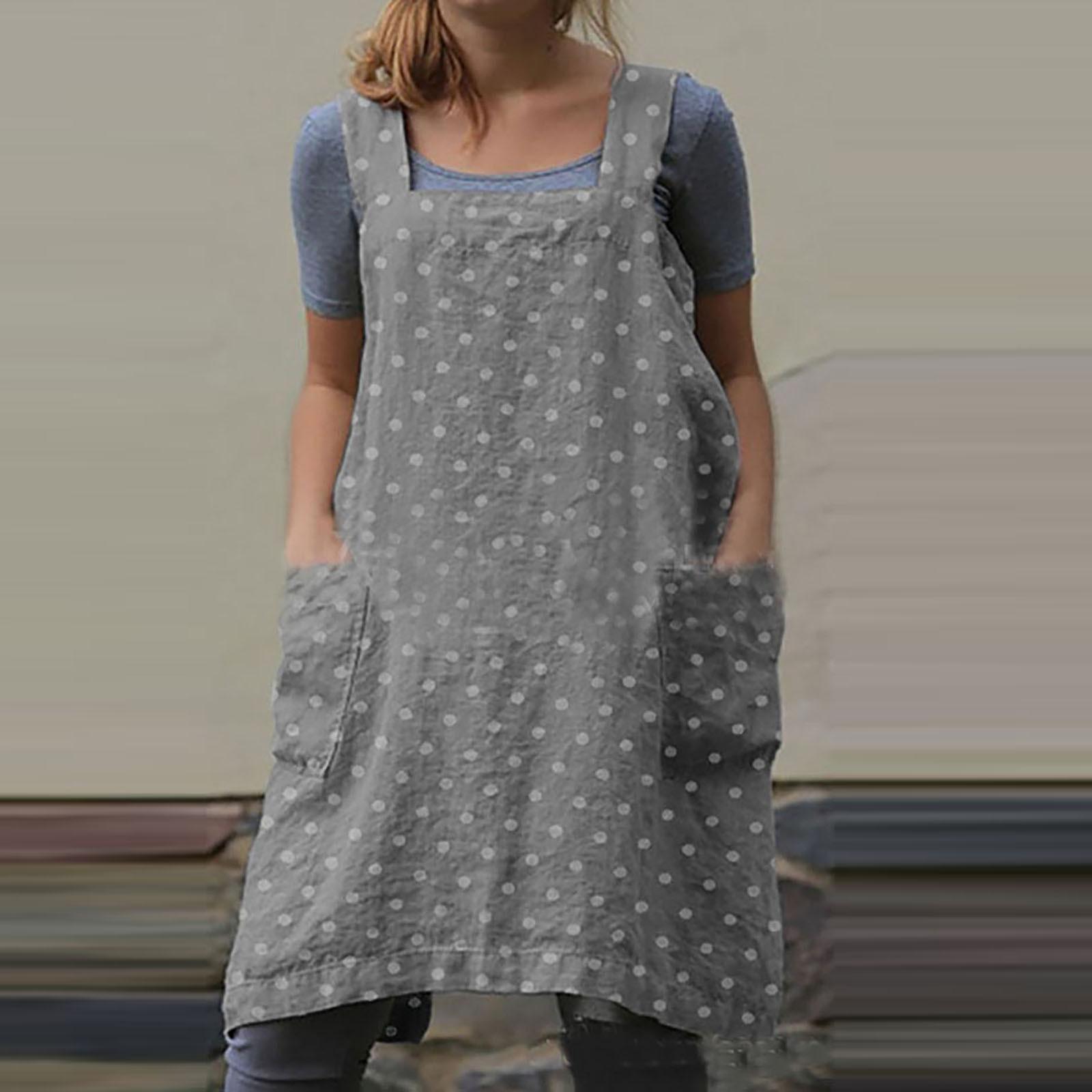 

Жіночий бавовняний лляний фартух із квадратним хрестом, садовий робочий фартух із сарафаном XL