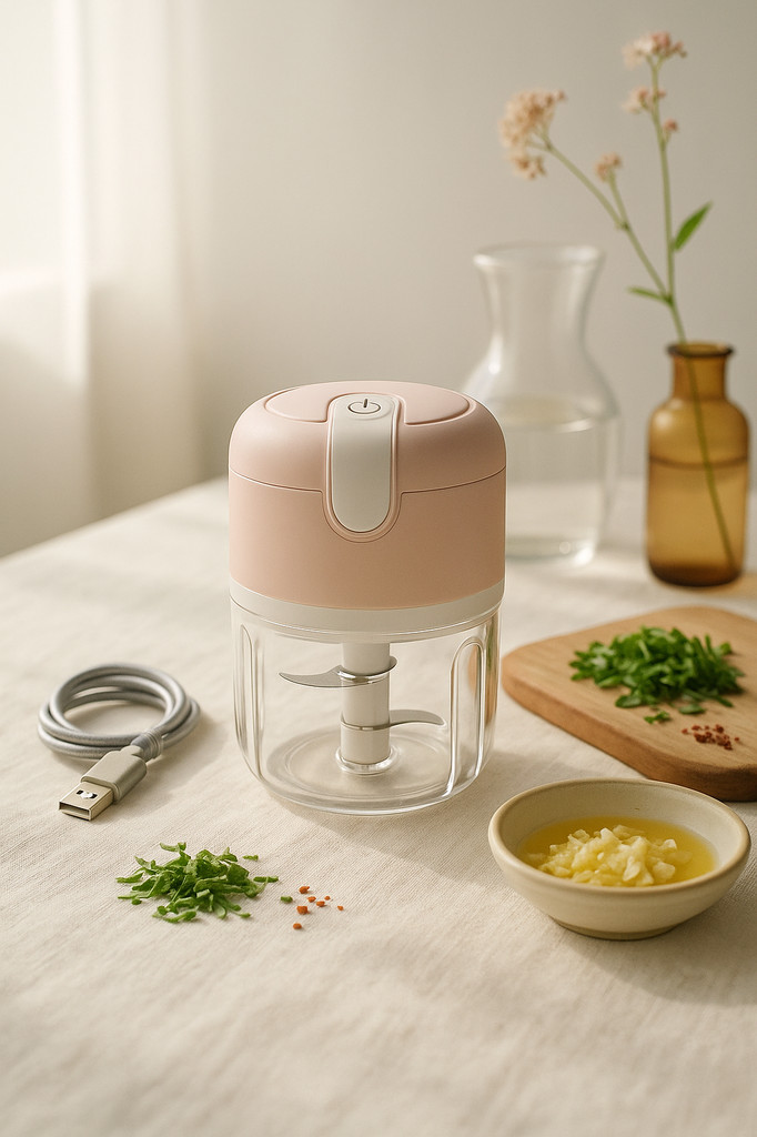 Tragbarer Mini-Lebensmittelzerkleinerer mit 3 Schichten Klingen, 250 ml, USB wiederaufladbar, intelligente elektrische Stampferpresse zum Zerkleinern von Knoblauch, Hackfleisch, Zwiebeln, Gewürzen usw