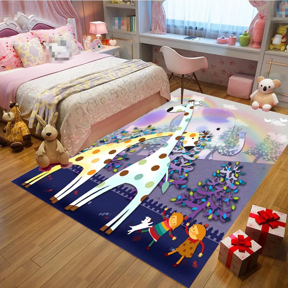 Kids Cartoon Unicorn Carpet Fantasy Animal Crawling Mat Doormat Living Room Area Rug Rainbow Shiny Girls Bedroom Soft Floor Mats