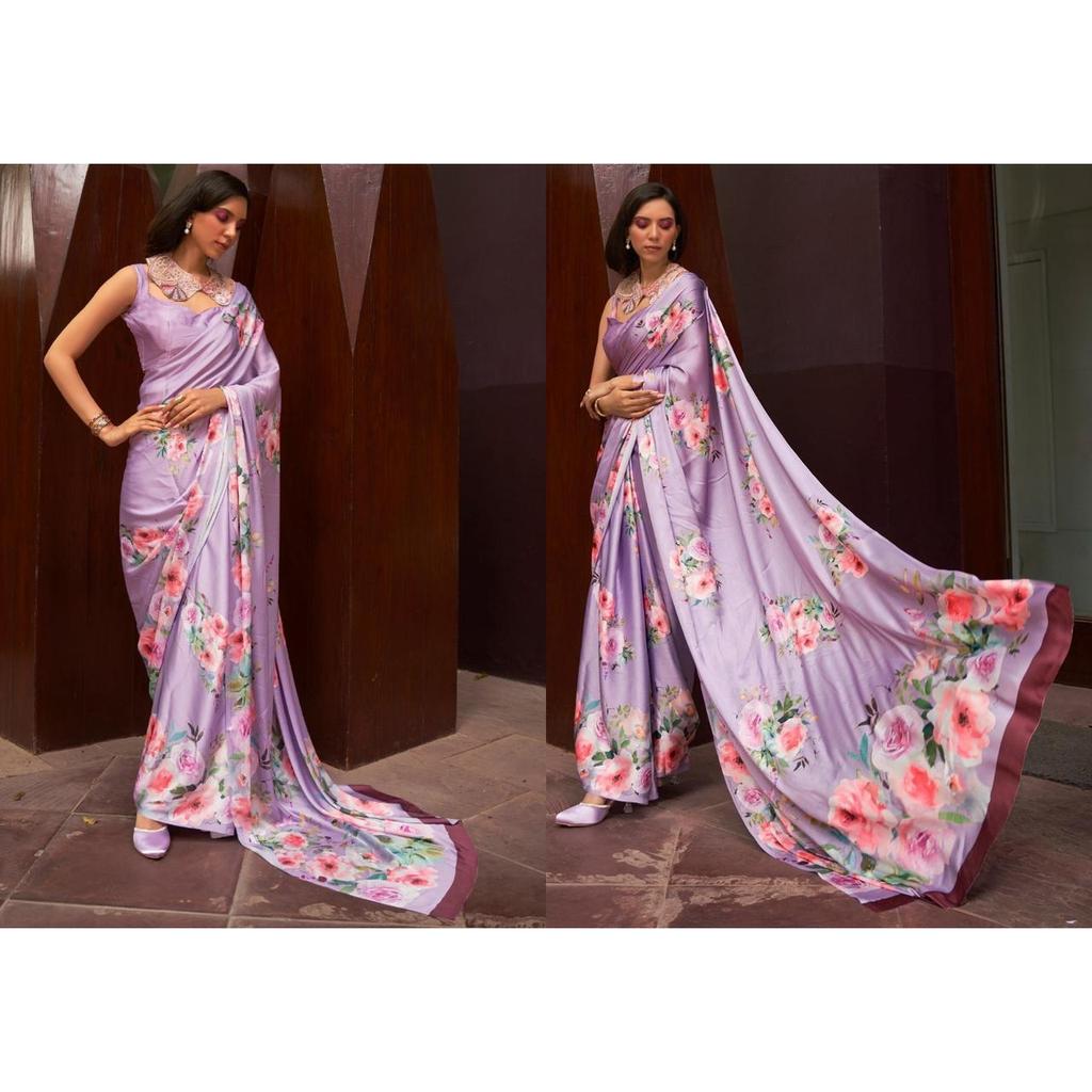 Digital printed Silk Saree,Blouse (Need To Be Stitched As Per Size And Fit) (5 COLOR)