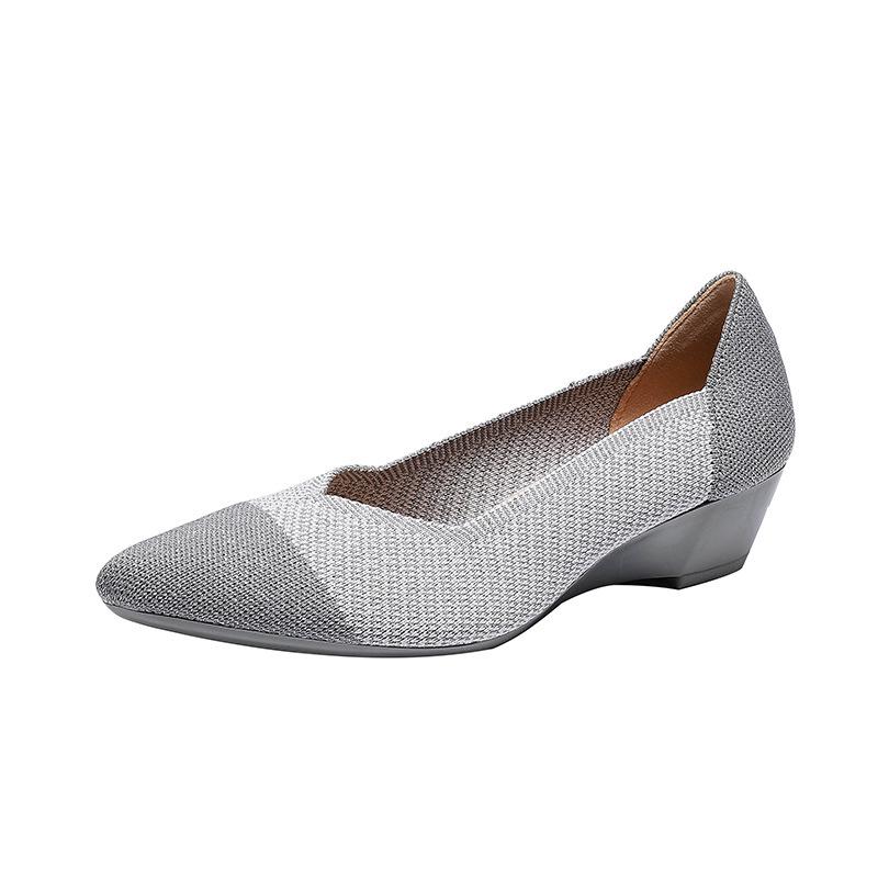 

Новая модная повседневная трикотажная женская обувь на танкетке, женские туфли-лодочки, модная обувь, повседневная с мелким вырезом 40