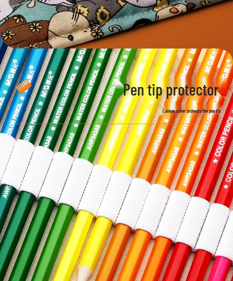 Large Capacity Canvas Roll-Up Pencil Case - 48 Holes for Colored & Sketch Pencils, Cute Design for Women & Students
