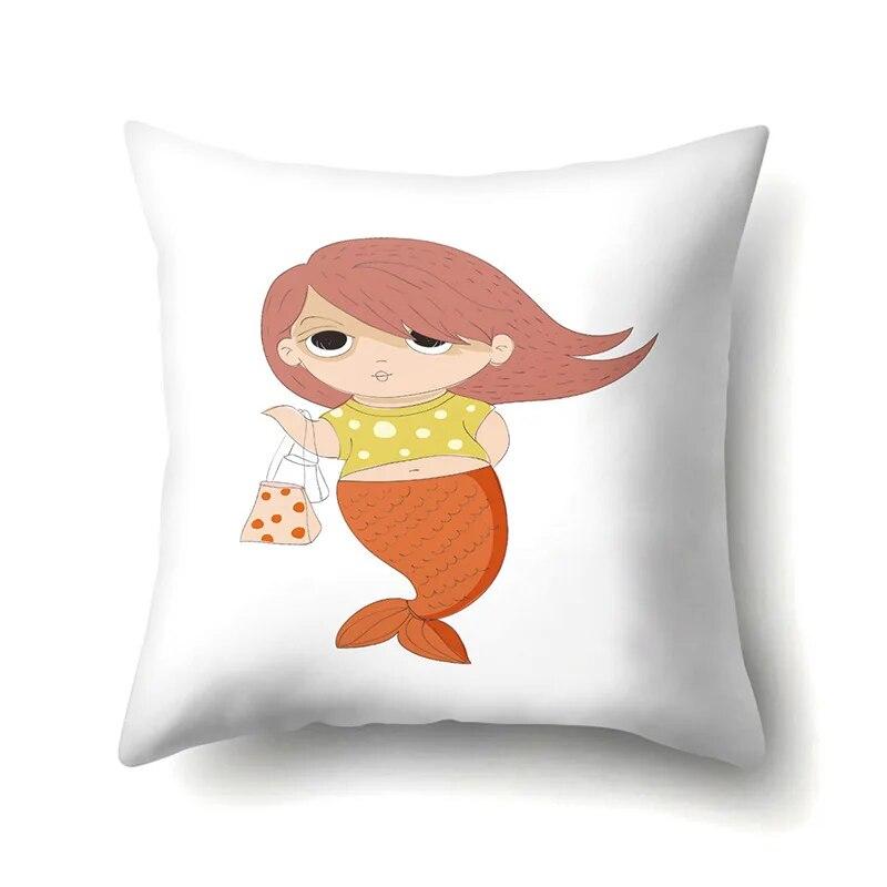 Mermaid Little Girl Pillowcase Car Waist Pillow  Cushion Sofa  toon Pattern