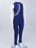 Jenter Rhinestone Mesh Jumpsuit Mock Neck Ermeløs Utringet Rygg Bodysuit for Kunstløp Gymnastikk Opptreden