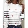 Women's T-Shirt Casual Long Sleeve Stripe Pattern Print Crew Neck Female Oversized Clothing Outdoor Vintage T Shirts