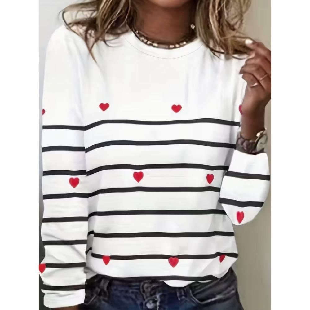 Women's T-Shirt Casual Long Sleeve Stripe Pattern Print Crew Neck Female Oversized Clothing Outdoor Vintage T Shirts