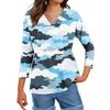 Women's Tops Three-quarter Sleeve Shirt V-neck Loose Casual Shirt Textured Printed T-shirt