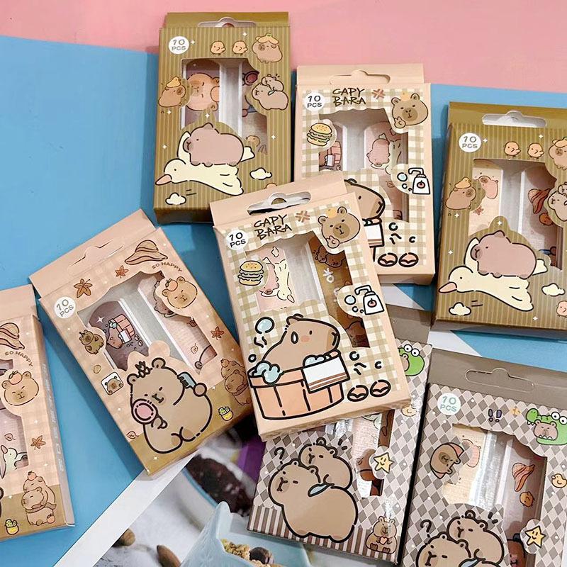 Cartoon Capybara Pflaster 10 Stück/Packung Wasserdicht Atmungsaktiv Wundpflege für Baby Kinder Schüler Niedliches Pflaster Baby Pflaster