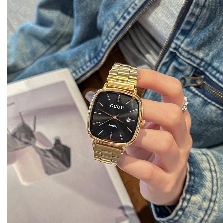 New Japanese Retro Style Watch Square Women'S Watch, Couple'S Watch With Calendar, Simple And Elegant Large Dial, Unique Design.