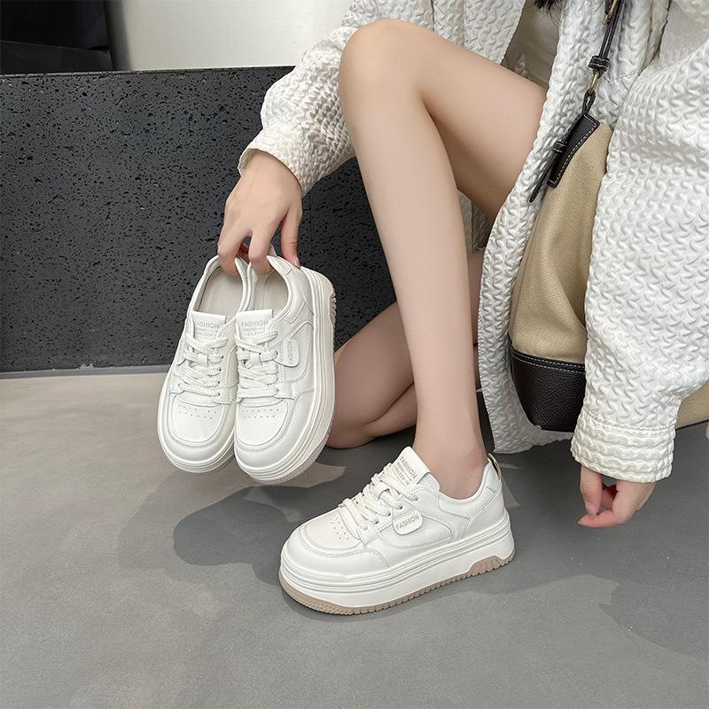 Leather Little White Shoes Women's Autumn New Thick Baseplate Shoes Women's Casual Sports Shoes Women's Inner Height Increase Women's Shoes