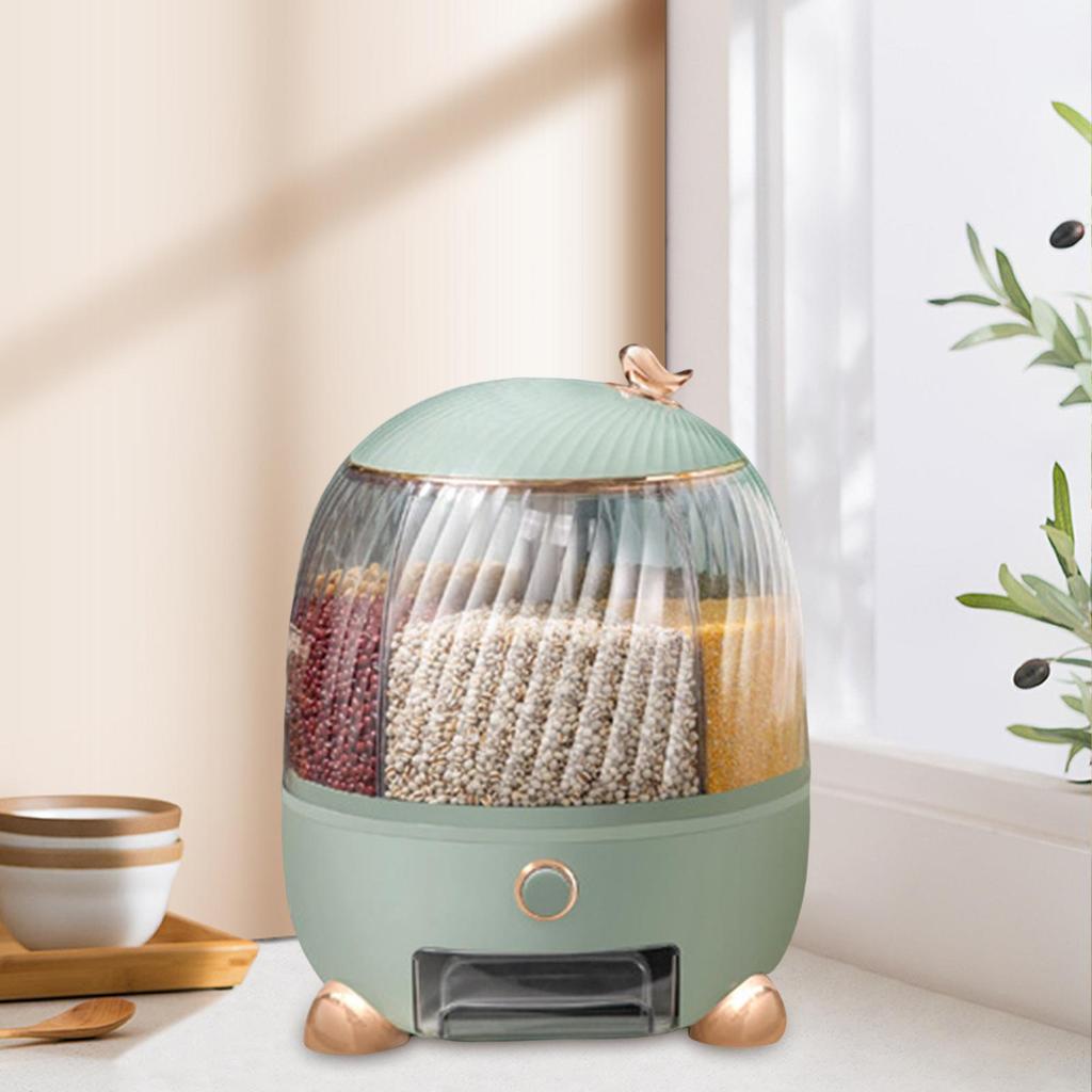 Rotating Rice Storage Container Cereal Dispenser Storage, Green
