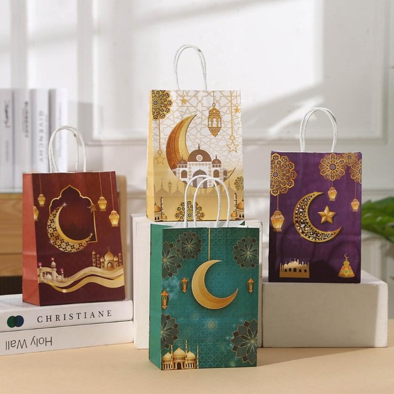 12pcs Paper Gift Sacks Set Packings Handbag for Middle East Present Muslims Islamic Food Packagings Pouches Decorations