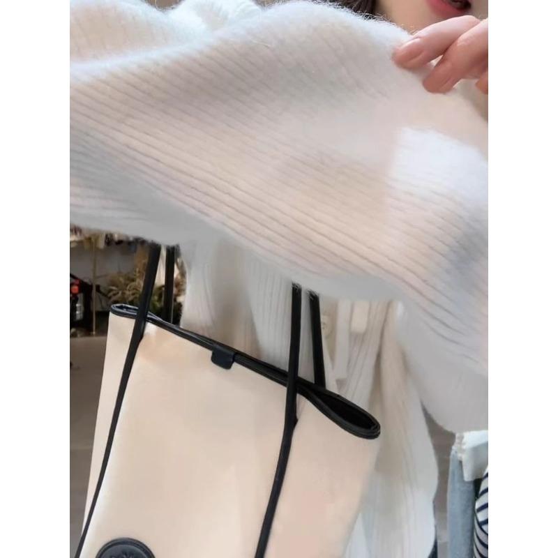 Polo Necklace Sweater Women Winter Loose Knitted Top