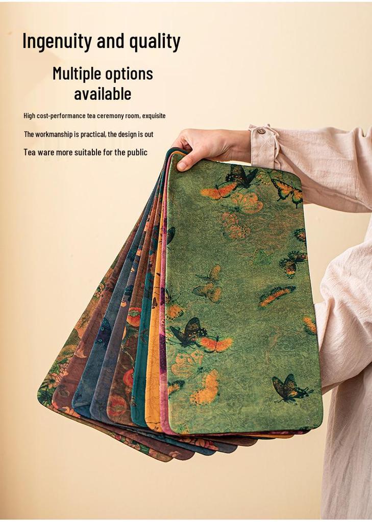 Xiangyunsha Double-Sided Waterproof Zen Tea Mat - High-End Chinese Style Dry Brew Tray Cloth