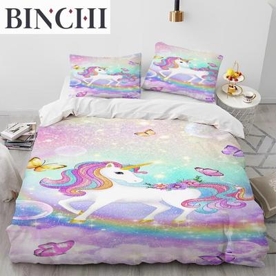 Unicorn Cute Cartoon Comforter Bedding Set,Duvet Cover Bed Set Quilt Cover Pillowcase,Queen Bedding Set For Child Boy Girl Gift