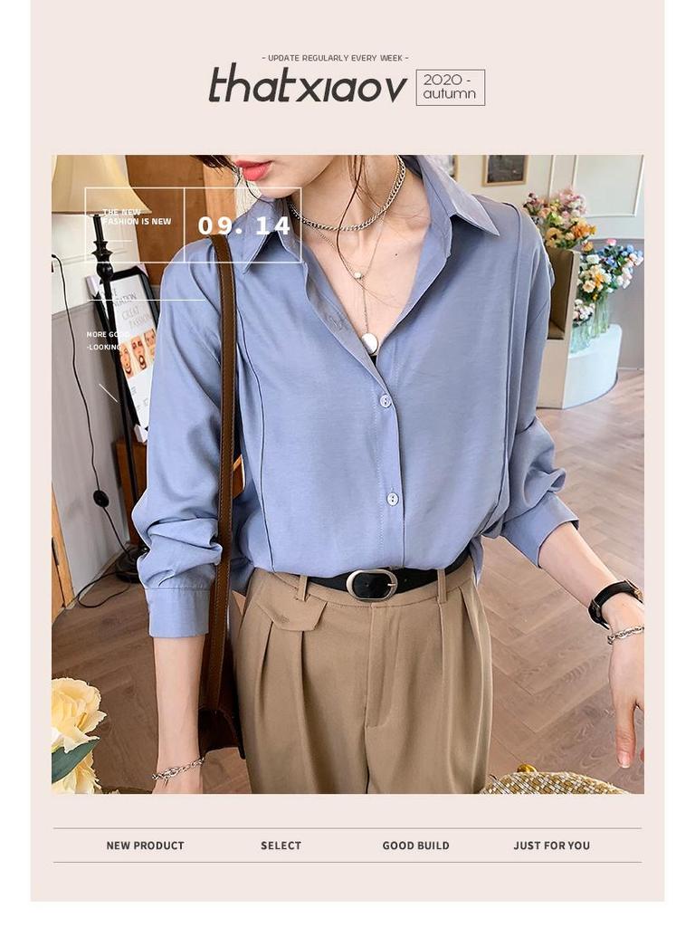 Spring Korean Style Solid Color Long Sleeve Overlap Shirt for Women