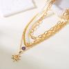 Vintage Punk Gold Plated Imitation Pearl Portrait Coin Pendant Necklace for Women Multilayer Evil Eye Palm Choker Party Jewelry