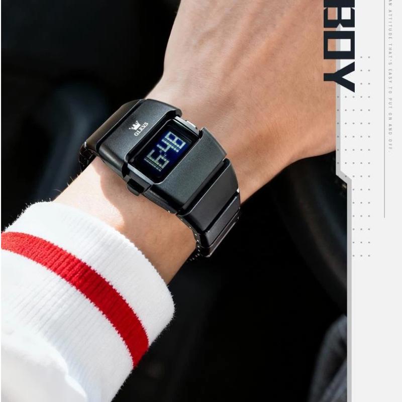 Fashionable Trendy Men's Stopwatch Luminous Digital Quartz Watches Personalized Distinctive Wine Barrel Shaped Intelligent Electronic Digital Watch