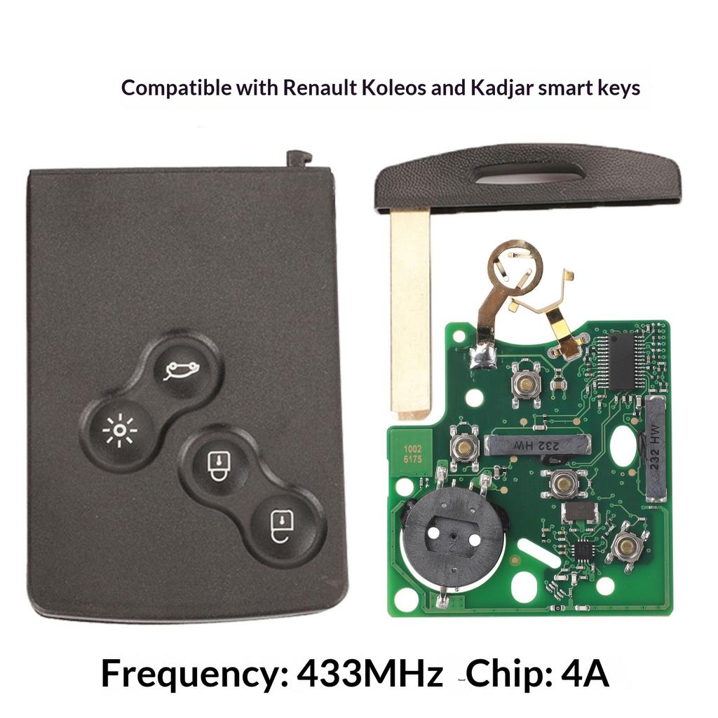 433MHz ID46-PCF7952A Chip Keyless Smart Card Key for Renault Megane 3 Fluence Scenic Laguna Koleos Car Key Fob 4 Button
