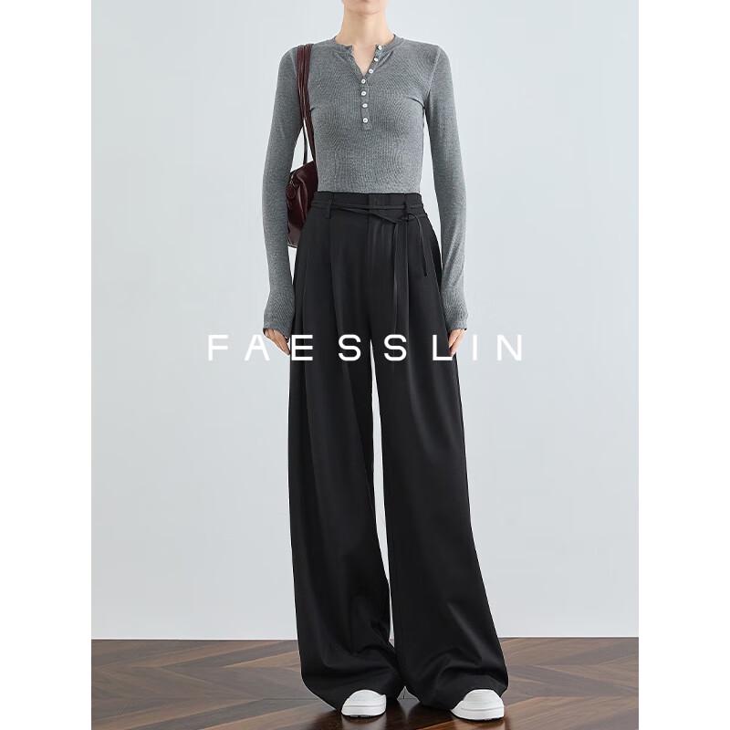 FAESSLIN Women's High-Waisted Drapey Wide-Leg Trousers