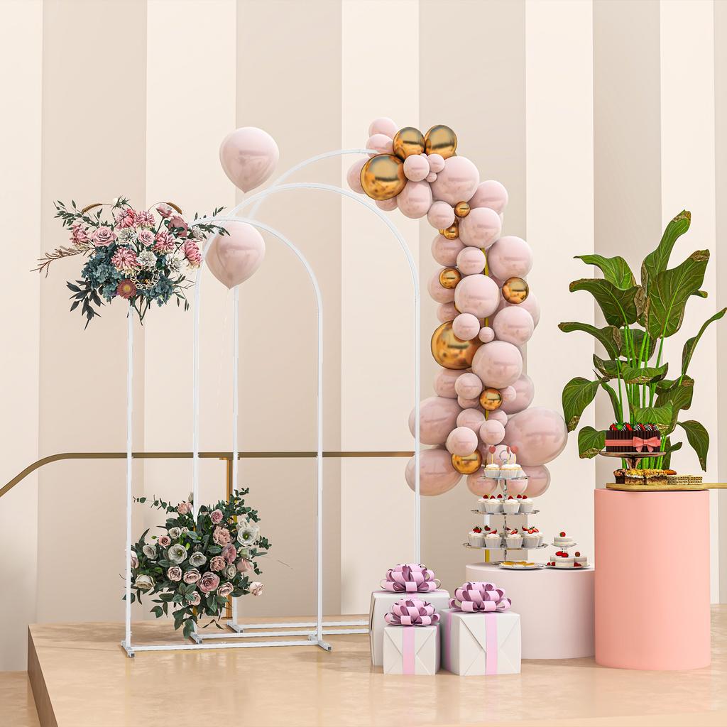 Wedding Arch Frame Set, Metal Balloon Arch Stand Set, Balloon Arch Stand Set for Birthday Party, 2.2, 2, 1.8 m White