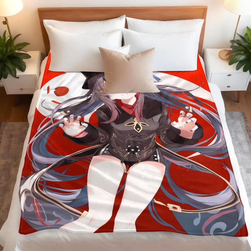 Anime Hu Tao Flannel Blanket - Genshin Impact Four-Season ACG Themed Nap Throw