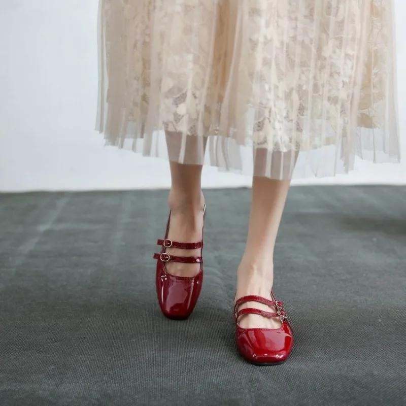 Ženy Sandály Letní Boty Žena Ploché Dvojitá přezka Boty Mary Janes Lakovaná kůže Šaty Boty Popruh Zapatos Mujer