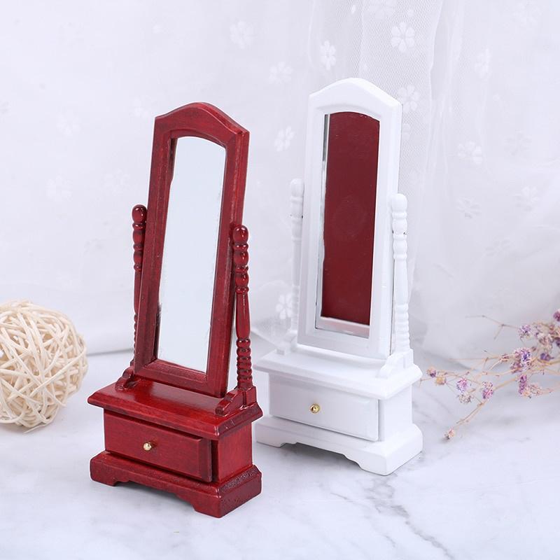 1:12 Mini Doll House Full-Length Dressing Mirror Model with Drawer Accessory Room Furniture Toy