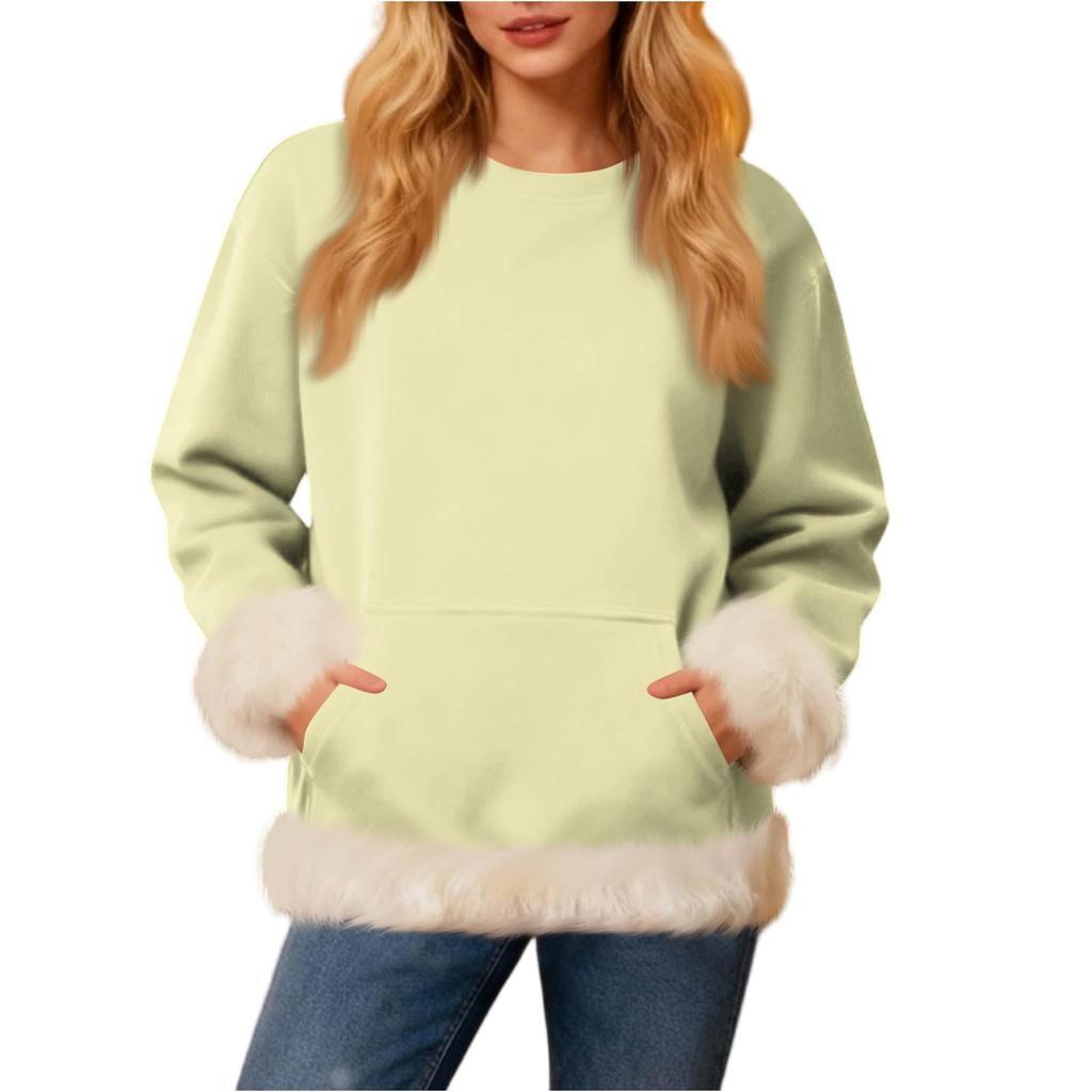 Damska codzienna bluza z okrągłym dekoltem i długim rękawem, bluza w jednolitym kolorze