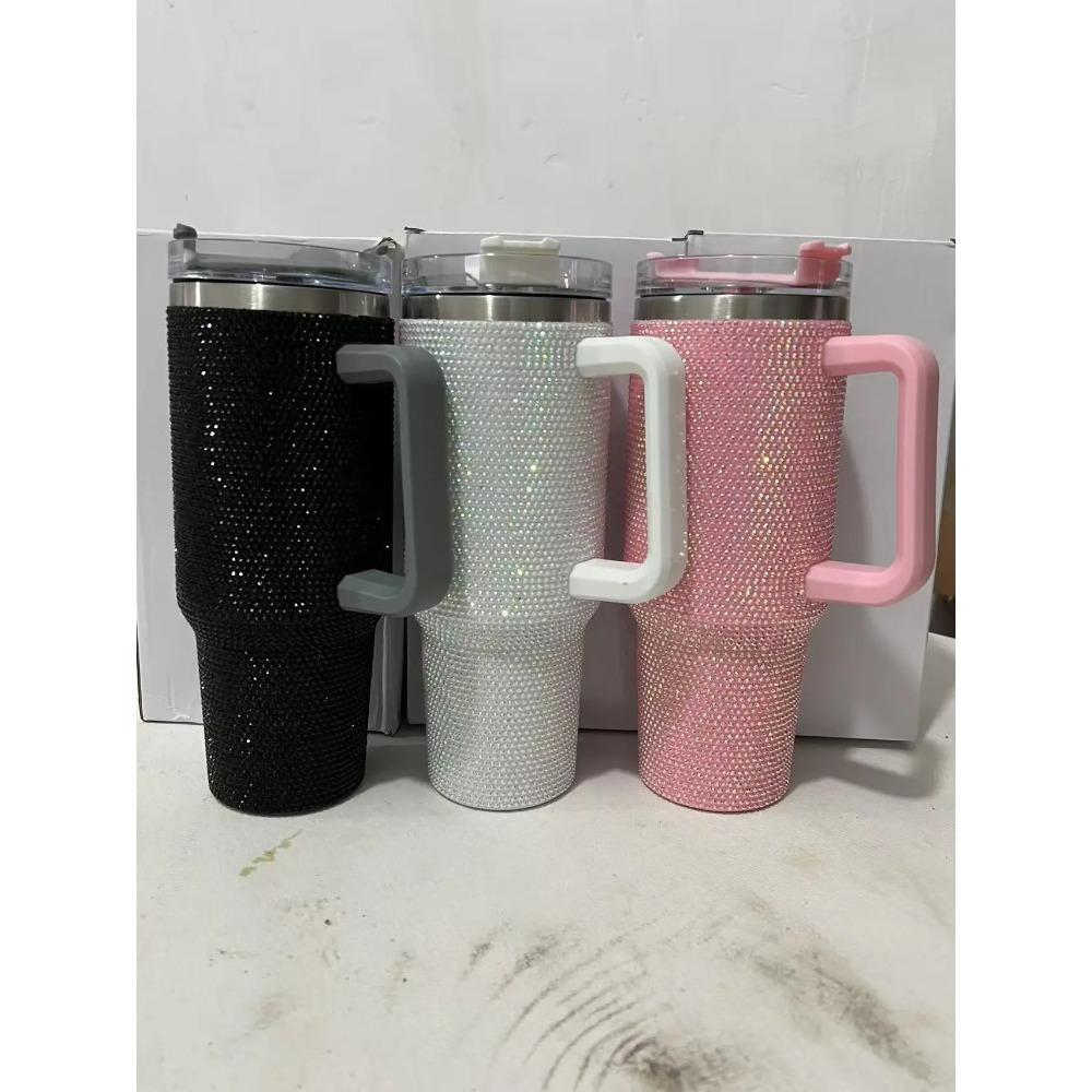 Rhinestone 40oz Insulated Tumbler with Straw Cup with Handle Sliding Bottle for Bling Lid Her Gift Diamond Steel Stainless Water