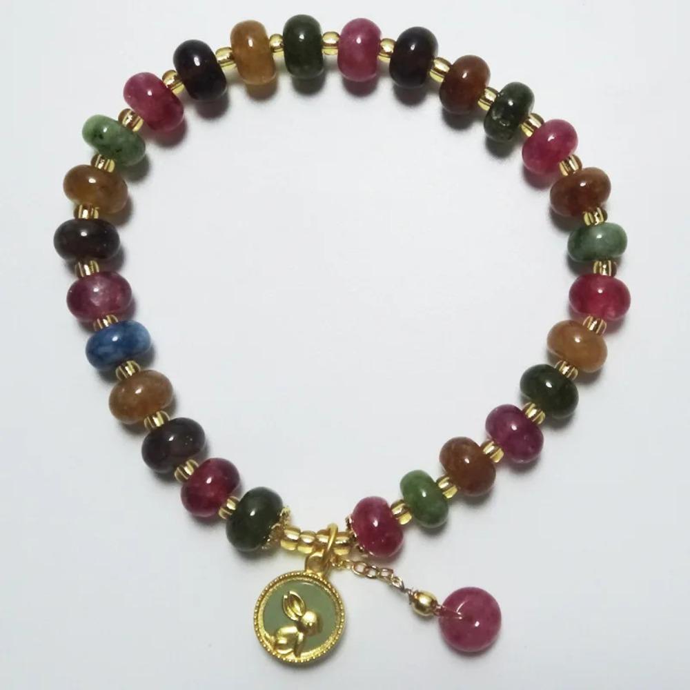 Colorful Bead String Bracelet Rabbit Pendant Beaded Hand Bangle Retro Stone Beads Bracelet  Girls