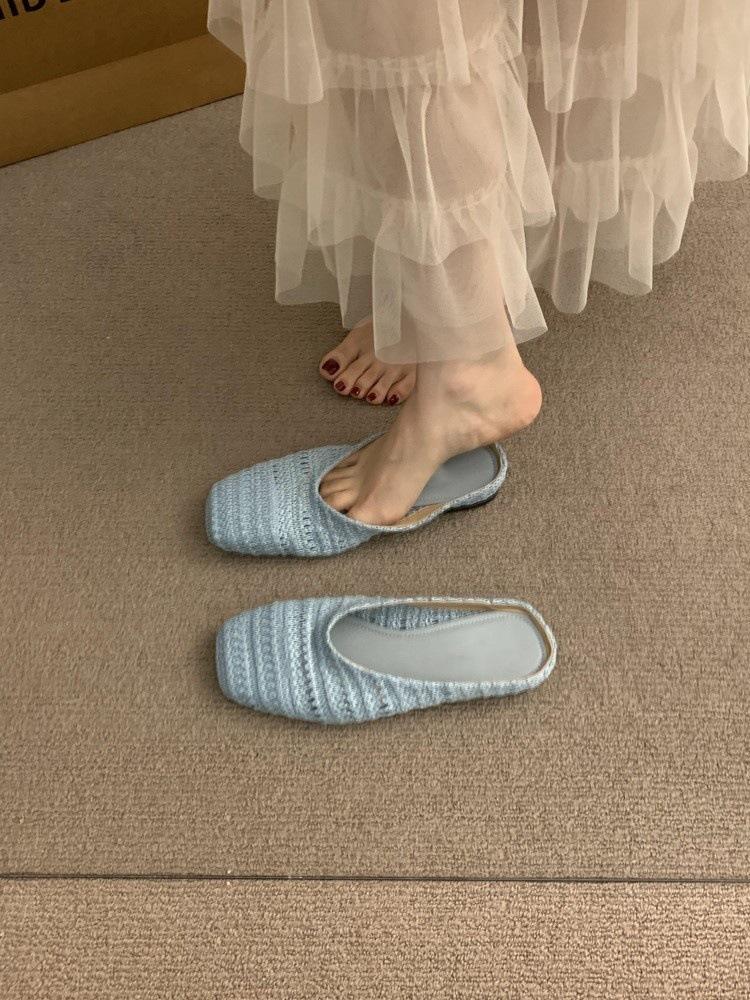 French hollow bag head slippers summer wear 2025 Birkenstocks knitted one-pedal lazy slippers