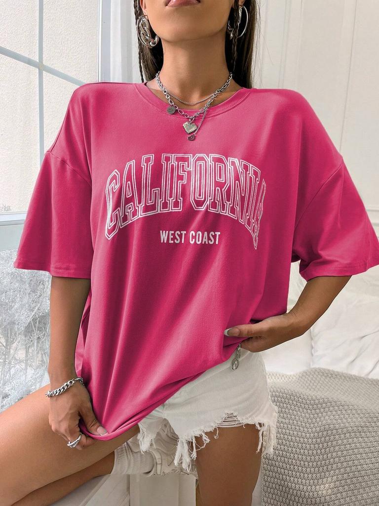 Women Summer T Shirt California West Coast Graphic Tee Casual Short Sleeve Crewneck Top Vintage Style Fashion Streetwear
