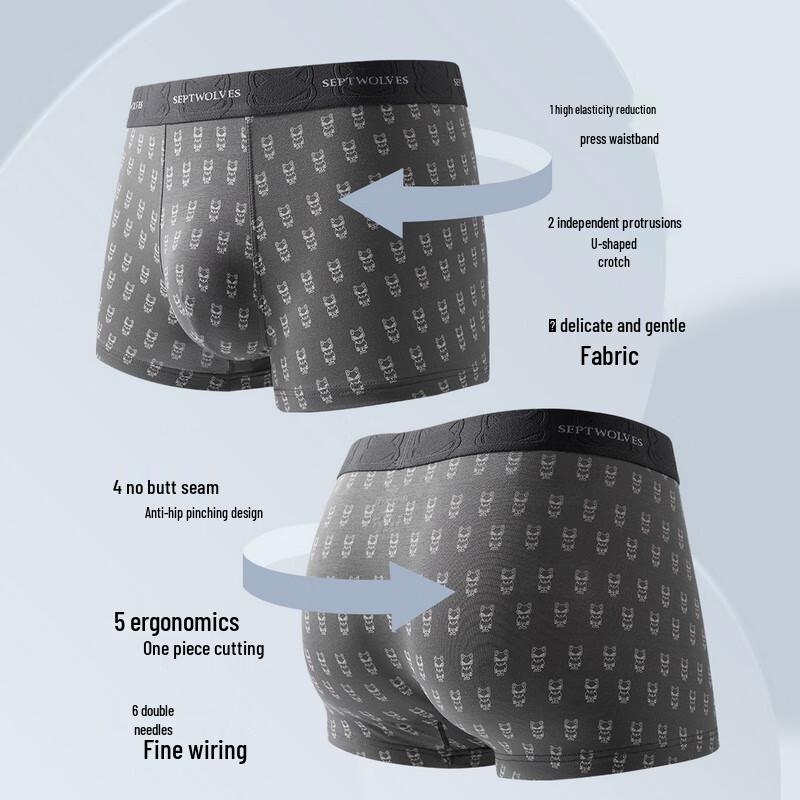 Seven Wolves Men's Modal Antibacterial Printed Boxer Briefs