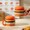 Bright Fun Colors Burger-Shaped Ceramic Mug Cartoon Comfortable Grip Coffee Cup with Lid 420ml Breakfast Cup Birthday Gift