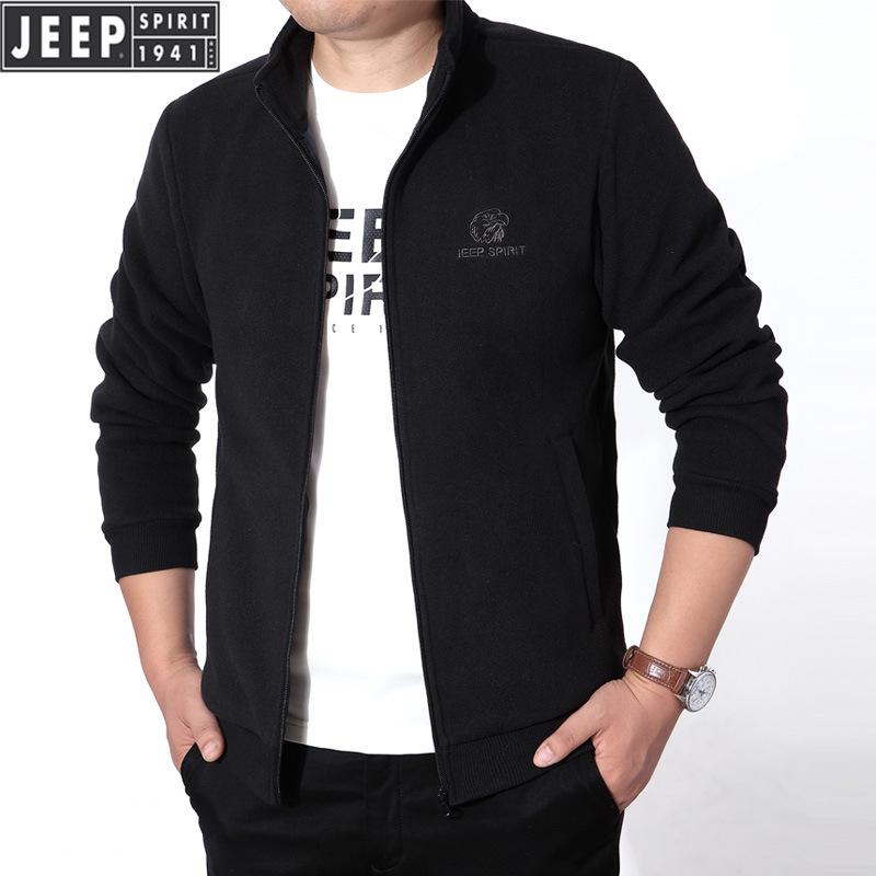 

JEEP SPIRIT Men s Fleece-lined Stand Collar Zip-up Sweatshirt Jacket - Autumn/Winter Collection XXXL чёрный
