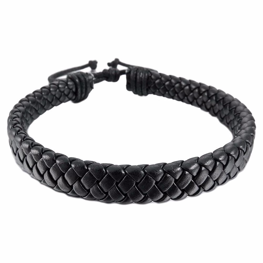 Men Unisex Leather Bracelet Bangle Cuff Rope Black Surfer Wrap Adjustable