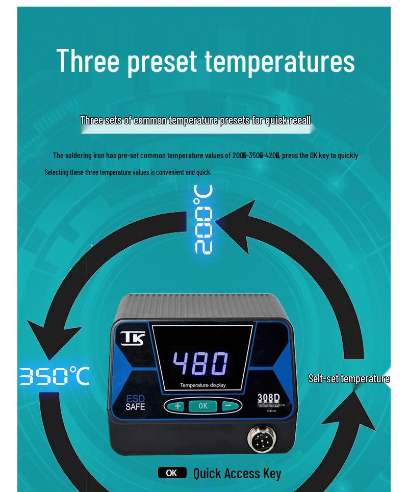 Tek 308D Adjustable Temperature Soldering Station with Digital Display and Smart Sleep Function