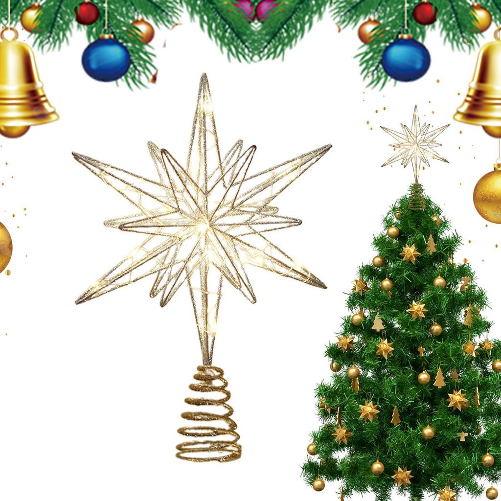 Christmas Tree Toppers Star With LED String Lights Ornaments For Christmas Home Party Decoration Festival Party New Year