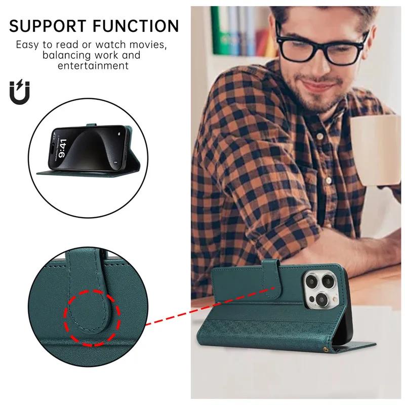 Luxus-Leder-Portemonnaie-Handyhülle für iPhone 17 Air 16 15 14 Pro Max 16E 13 12 Mini 11 XS XR Max SE 8 7 Plus Klappständer-Abdeckung