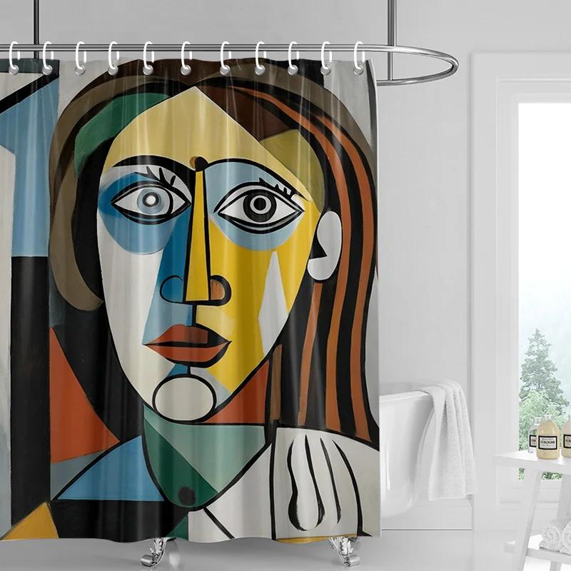 Abstract Cubist Art Bath Curtain - High-Quality Waterproof And Mildew-Proof Bathroom Decor For A Unique Home Statement