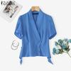 ZANZEA Damen Sommer V-Ausschnitt Casual Kurzarm Bluse