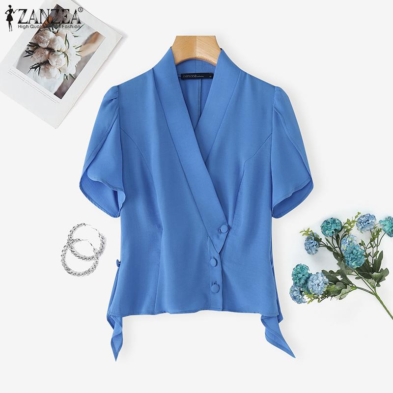 ZANZEA Women Summer V-Neck Casual Short Sleeve Blouse