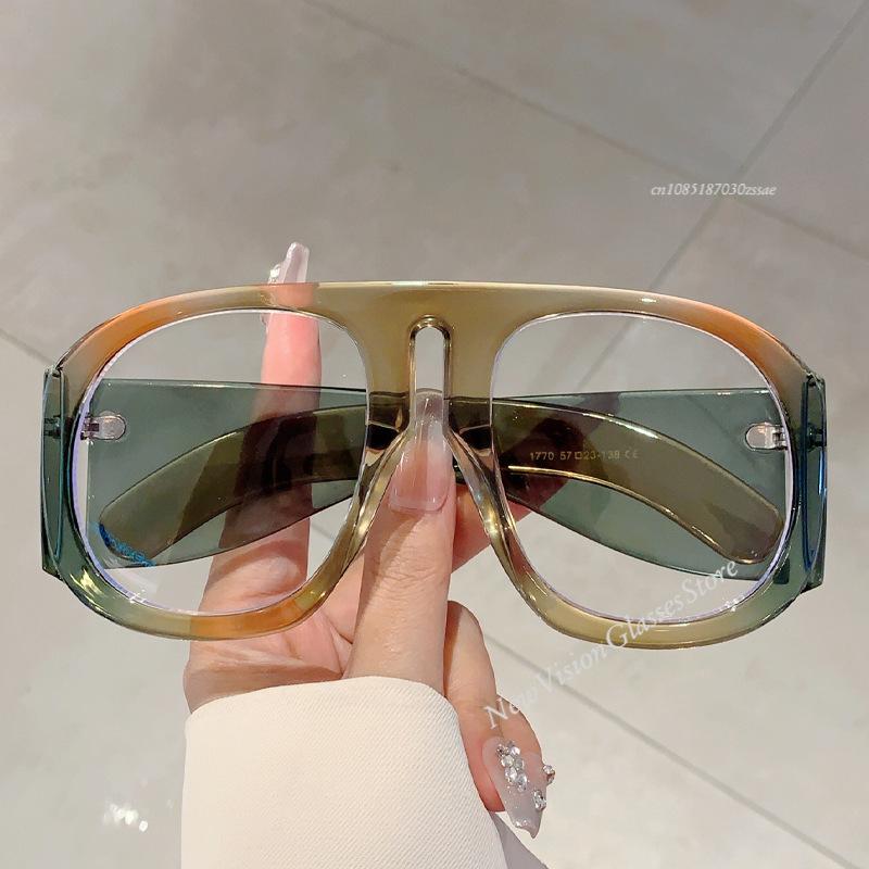 New Oversized Square Wide Leg Anti Blue Light Eyeglasses Women Vintage Red Patchwork Computer Glasses Frame Ladies Sexy Shades