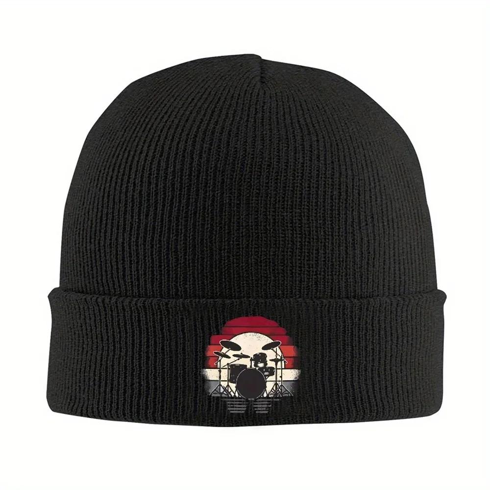 pc Drums Drummer Band Drumset Retro Vintage Drum Hat Autumn Winter Beanie Street Cap Unisex Women Acrylic Knitted Hat