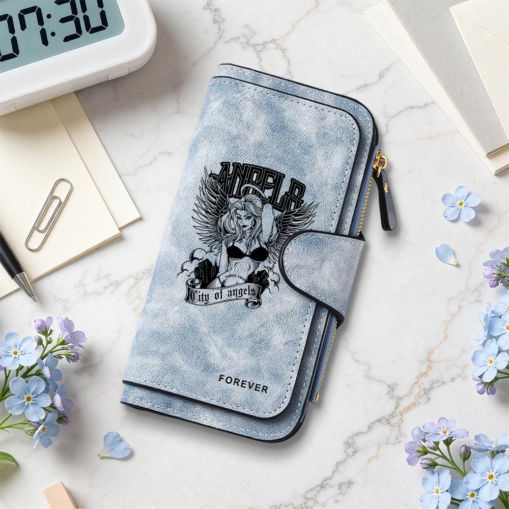 Vintage Angel Pattern Long Wallet Multi Card Slot Forever Purse Portable Fashion Daily Use Casual Wallet