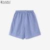 ZANZEA Women Casual Elastic Waist Loose Plaid Print Summer Shorts