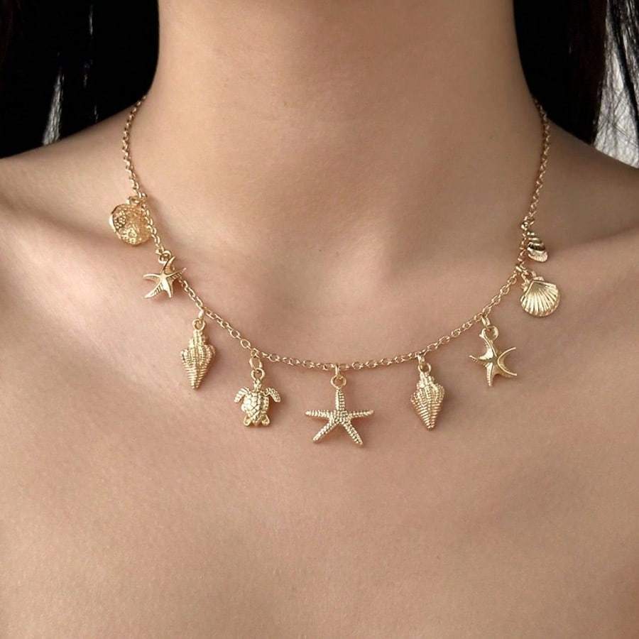 1 pezzo Collana con Ciondolo Stella Marina, Conchiglia, Tartaruga Stile Boemo Casuale, Adatta per Vacanze al Mare, Viaggi, Feste, Abbigliamento da Sera